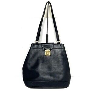 Salvatore Ferragamo Womens Leather Bucket Shoulder Bag Black.